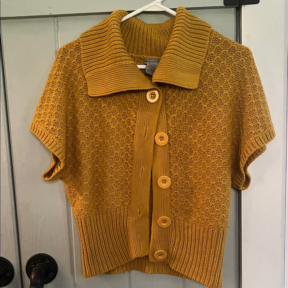 Daytrip Mustard Short-Sleeve Button Front Cardigan
